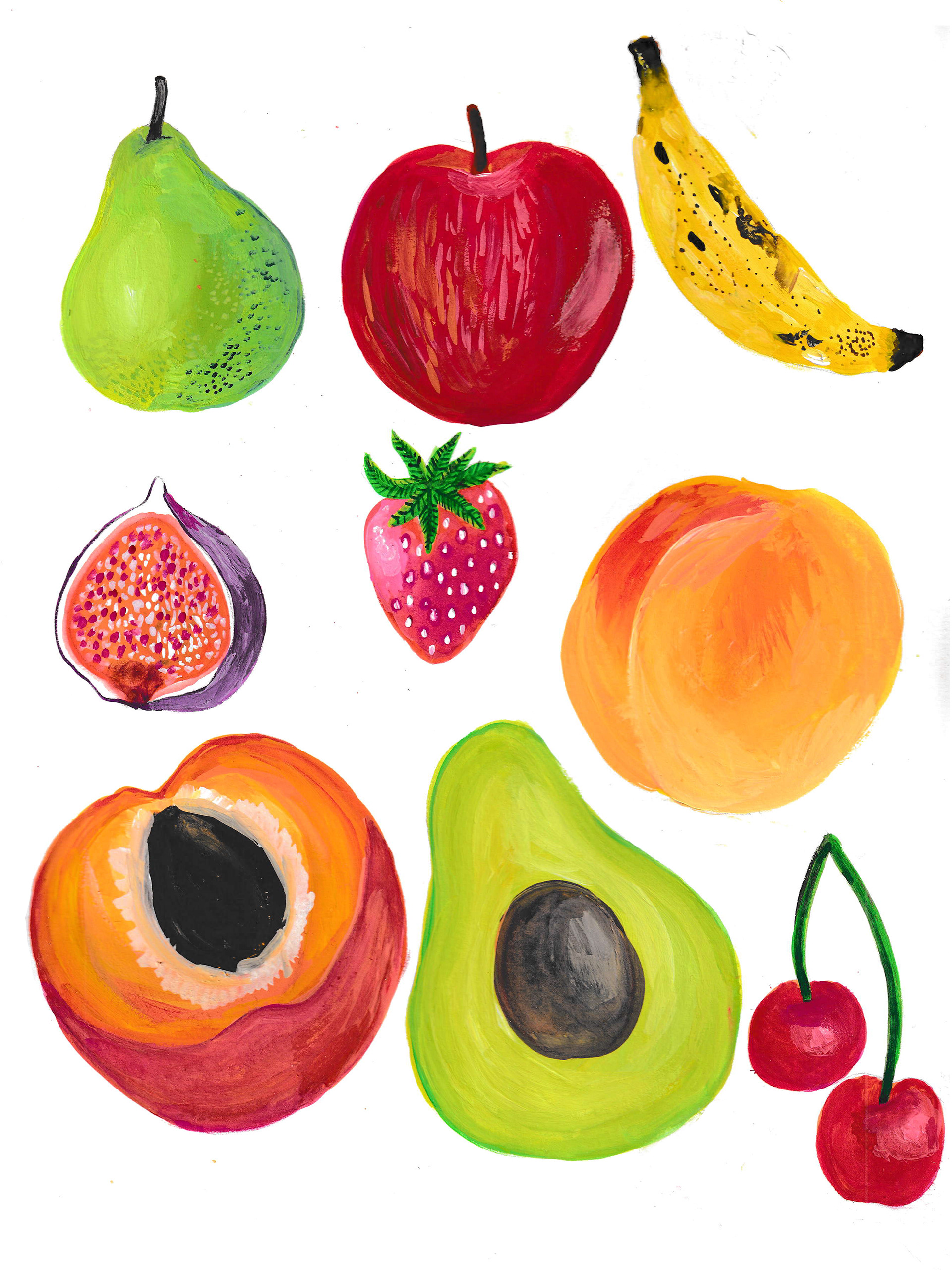 Bold Fruits - gouache
