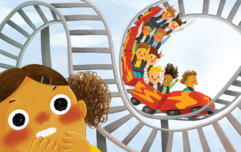 Inner spread illustration for Braver Than Brave, written by Janet Sumner Johnson, Capstone