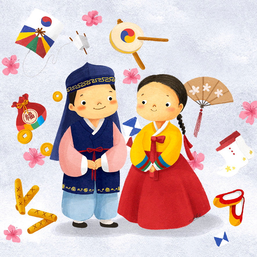 Korean traditional dress, Cover illustration for Baby Friends