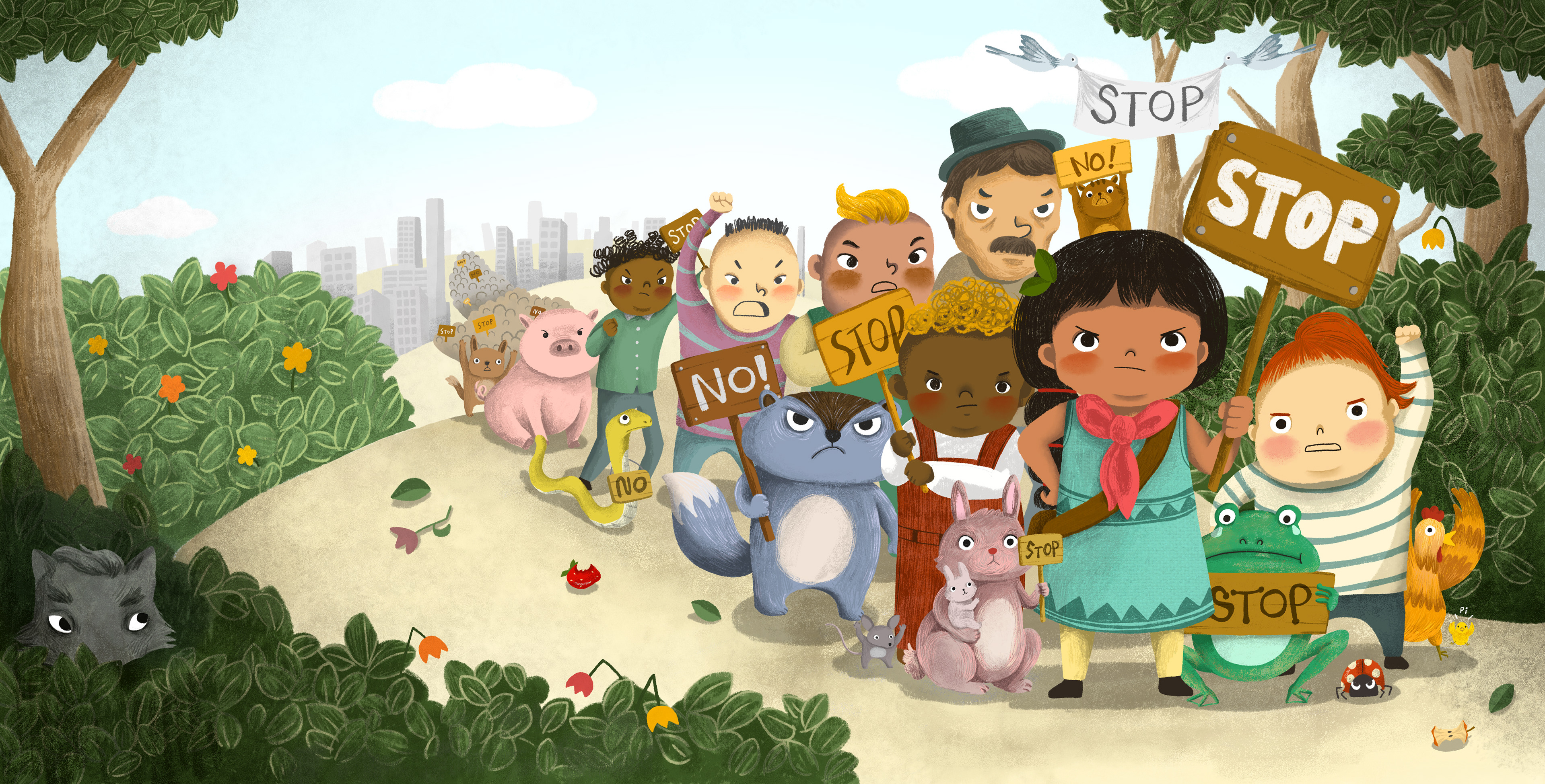 Spread illustration for The Girl Who Said No, written by Zoë Tucker