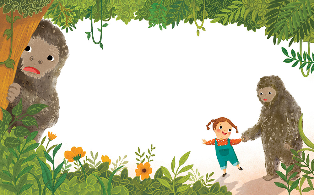 Spread illustration from Charlotte Diamond's Animal Friends, Orca book Publishers