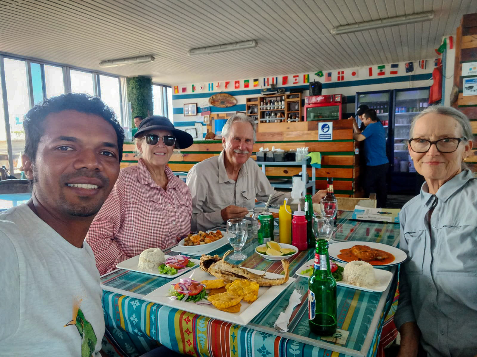 Sharing a meal with Miguel at the Panama City Fish Market.