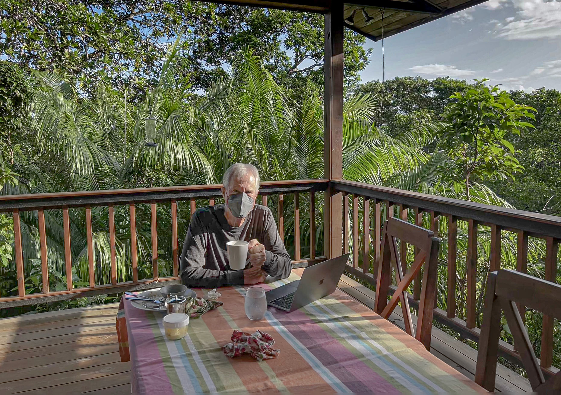Nick (and a colony of Capuchin Monkeys) took his meals in isolation on the veranda.