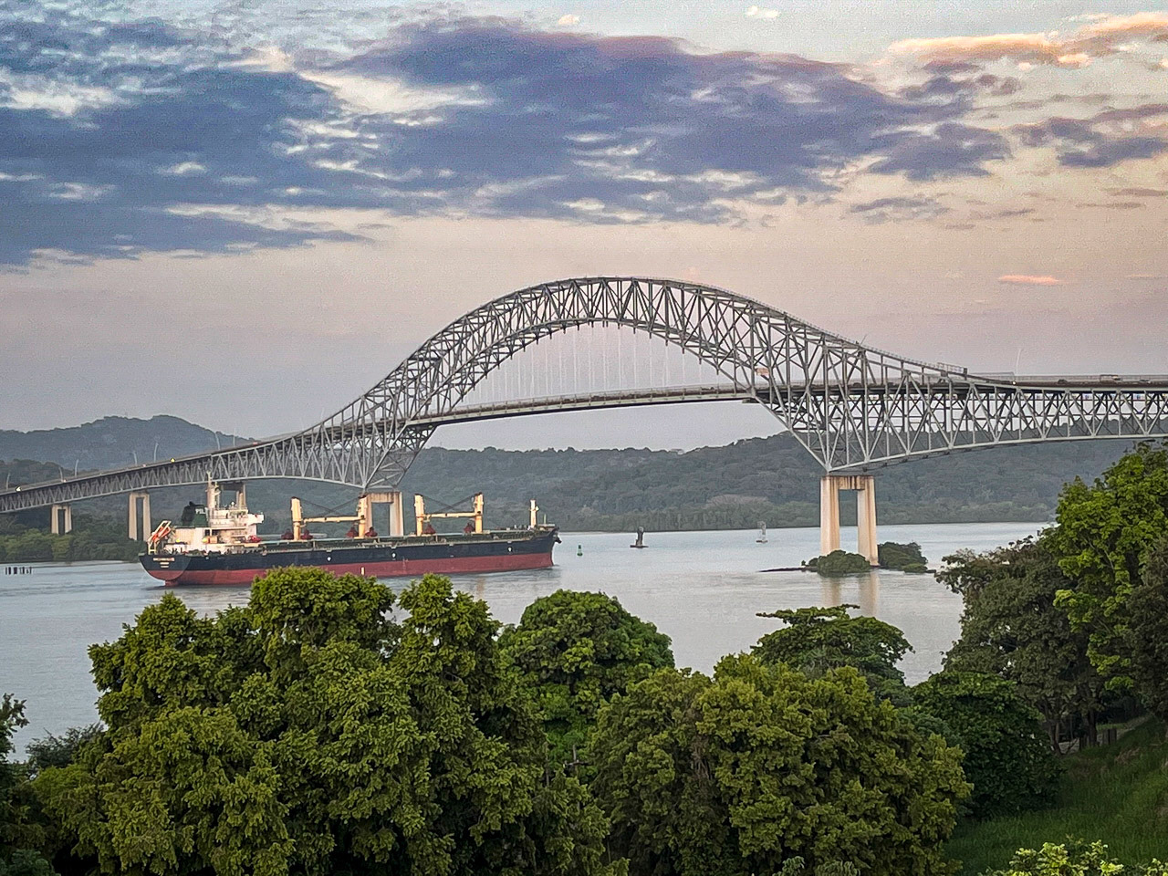 Entering the Panam Canal from the Pacific through the Bridge of the Americas.