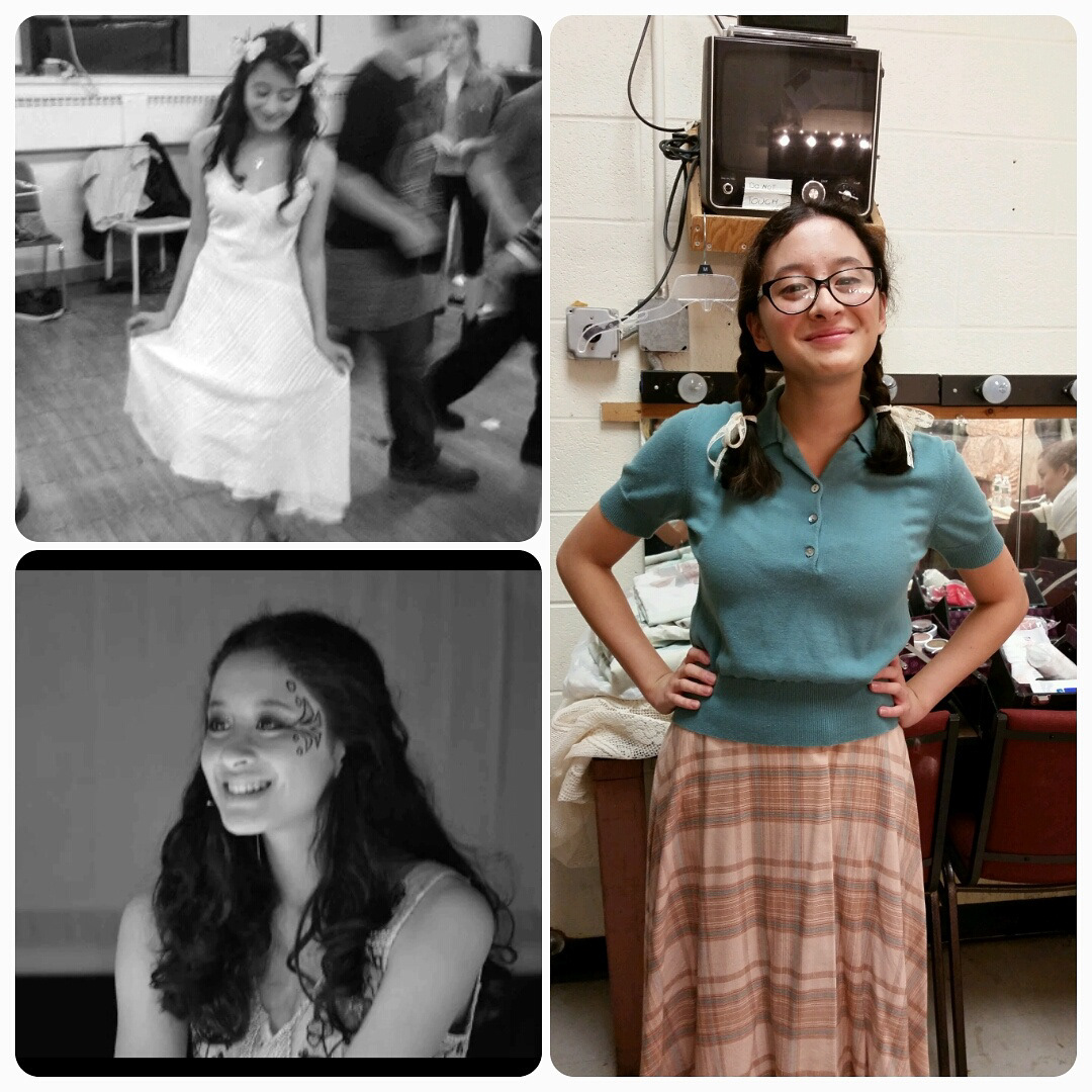 Past theater roles including Peaseblossom (bottom left) & Laurie (in color, right)