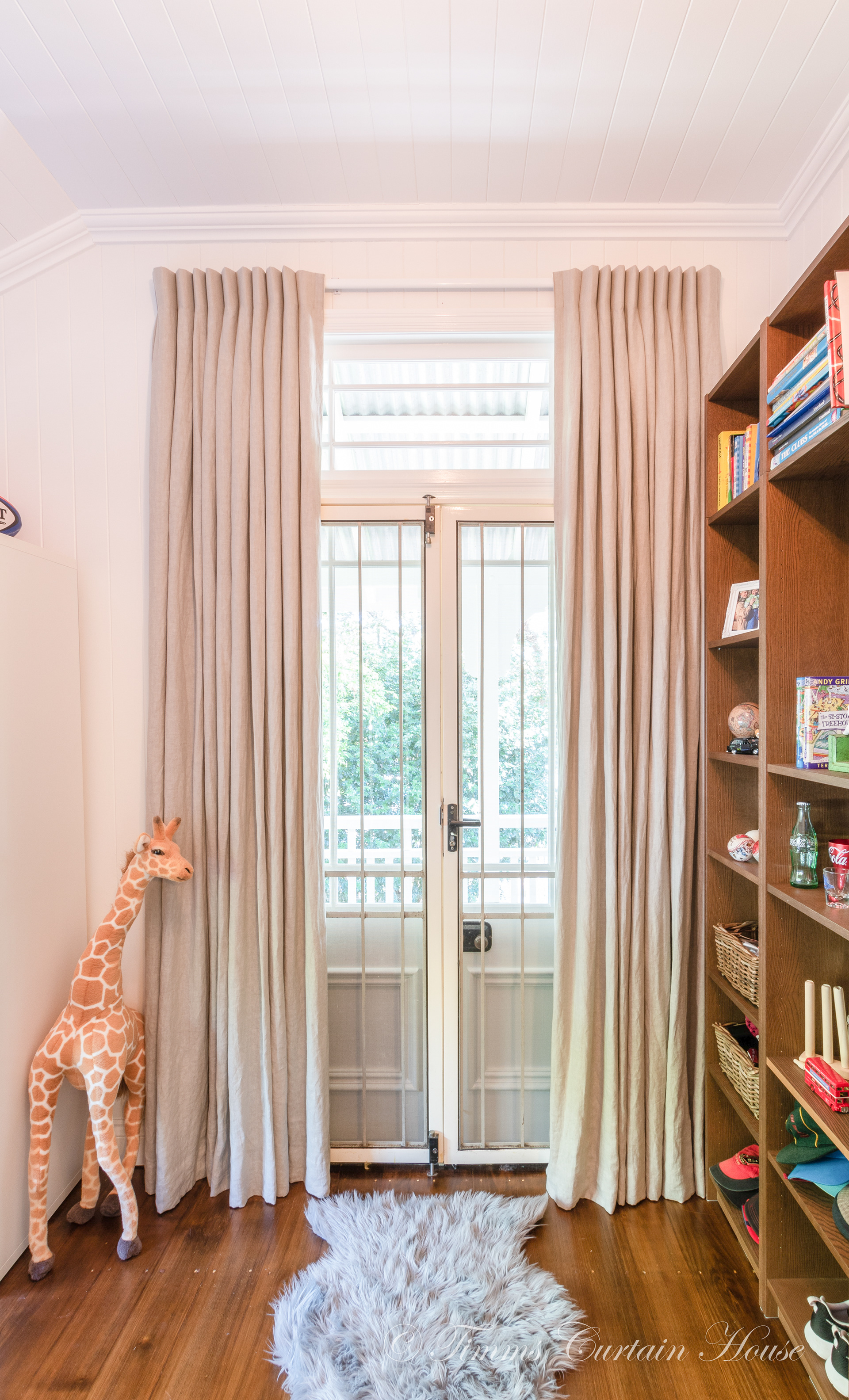 Textured curtains above french door