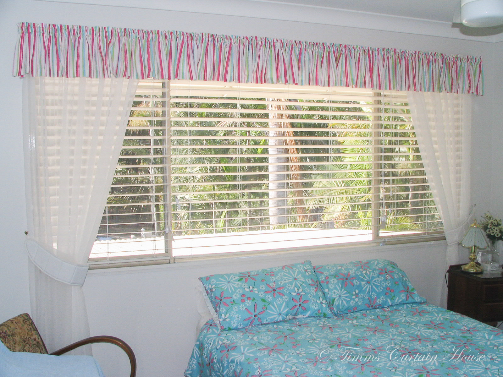 Valance and sheers over venetian