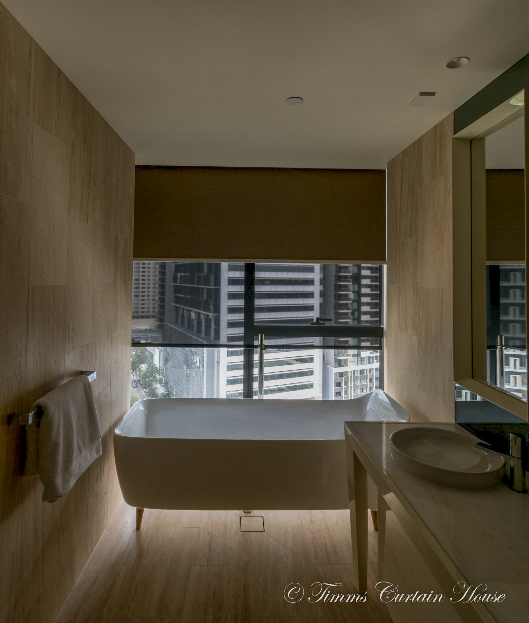 Motorised double blind from ceiling