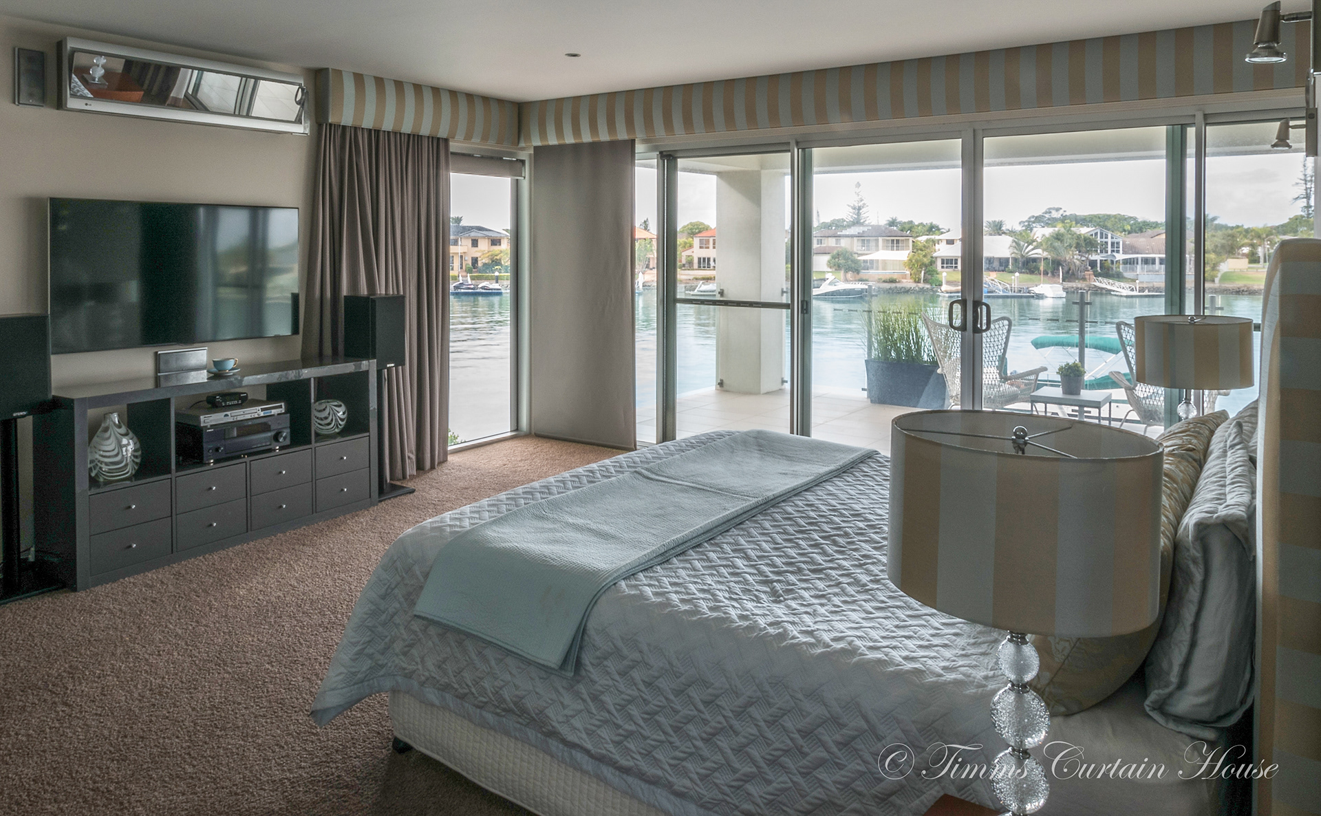 Pelmet over suncontrol panel glides and curtain