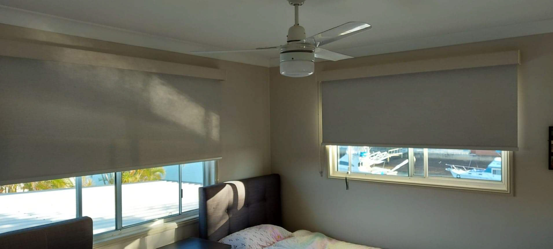 Roller blinds with matching fabric pelmet