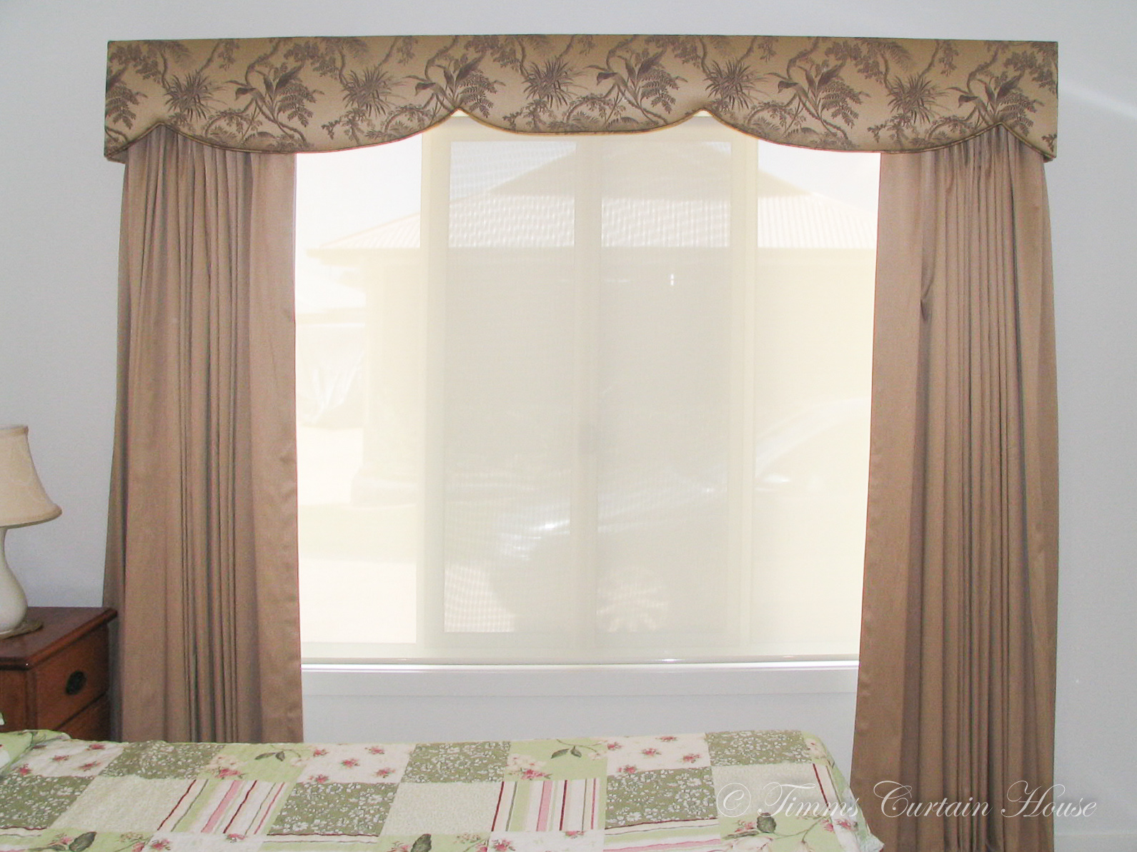 Pelmet and curtains over roller