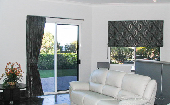 Matching patterned curtain and roman