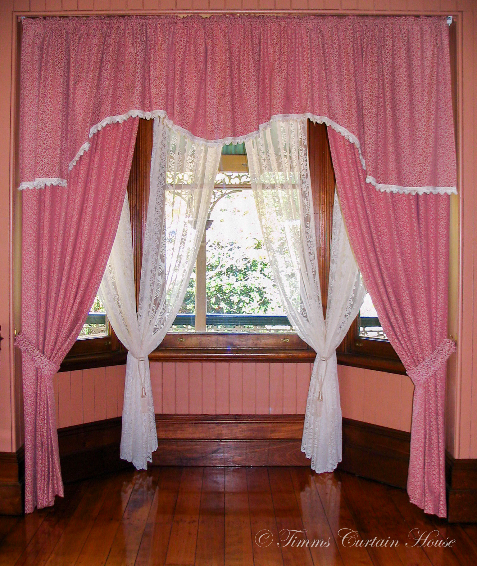 Valance with tiebacks over bay window