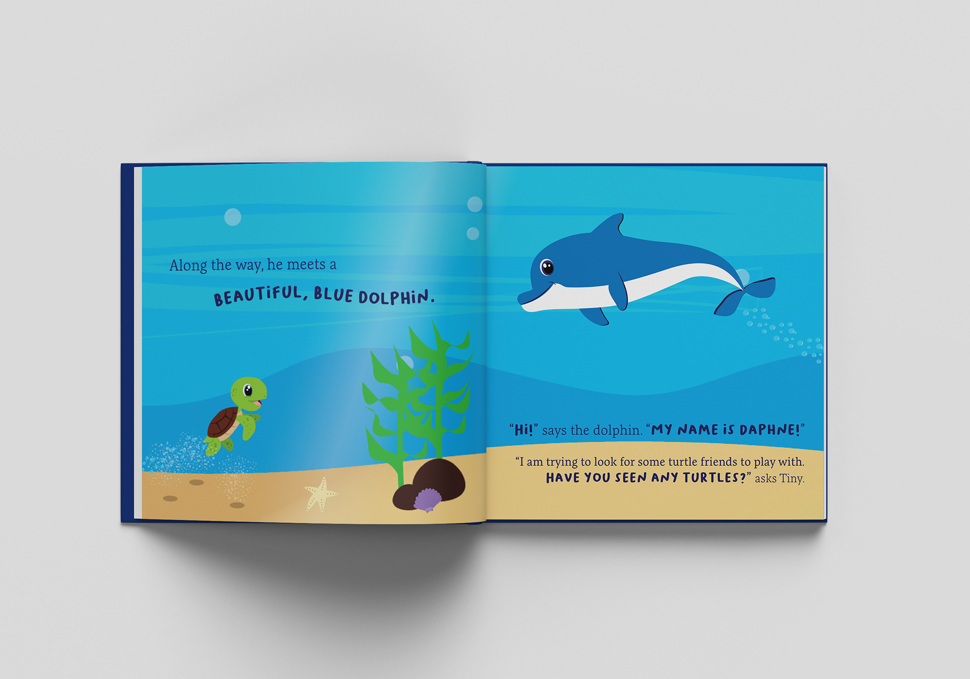 "Tiny Turtle, Big Ocean" Book Project Mockup: Page Spread - Illustrator & InDesign