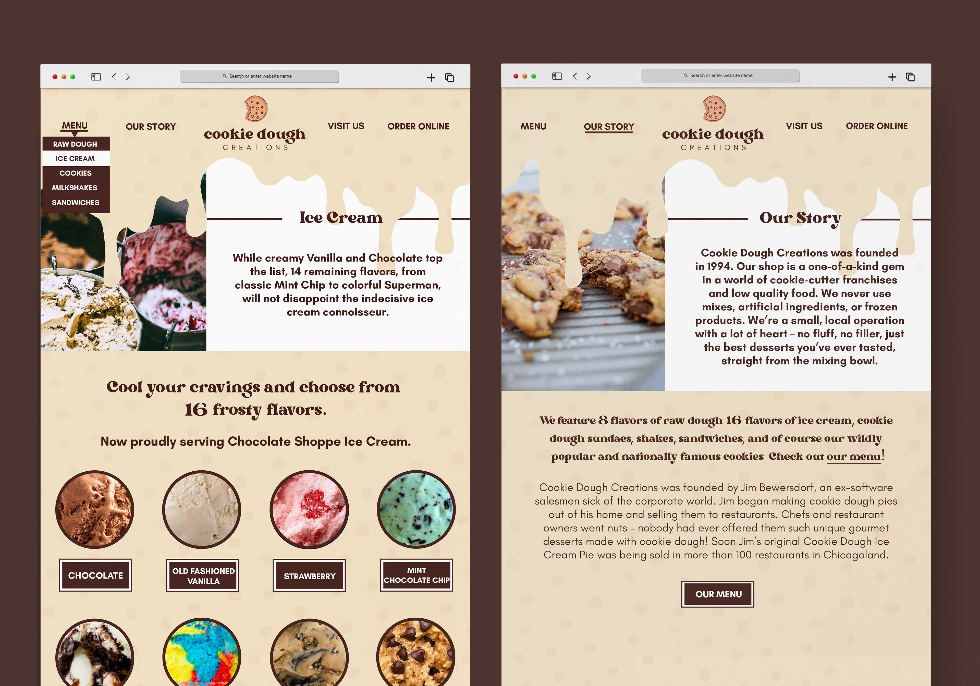 Menu & Our Story Website Mockup - Photoshop