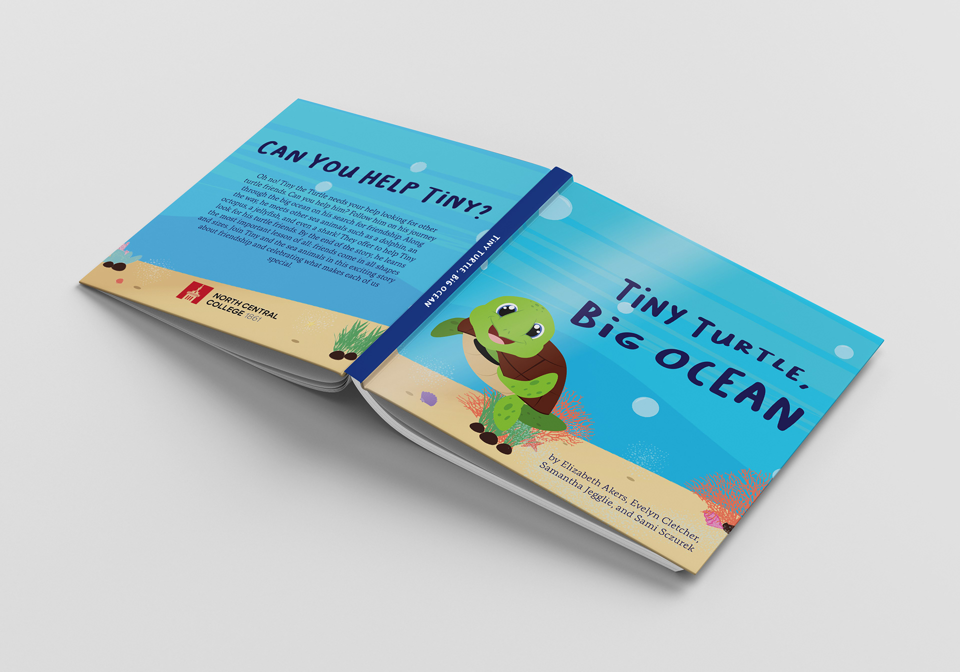 "Tiny Turtle, Big Ocean" Book Project Mockup: Front & Back Cover - Illustrator & InDesign