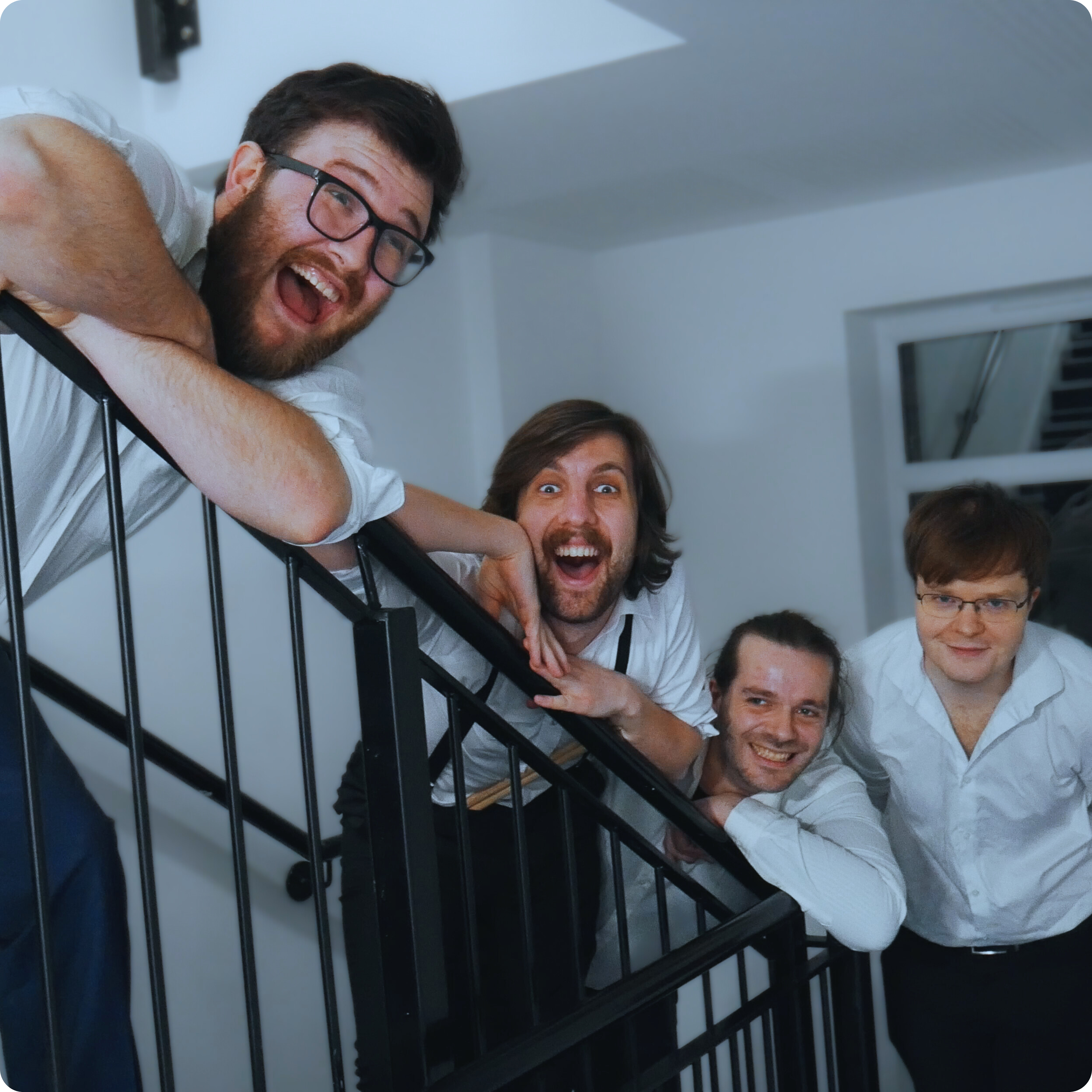 Corporate Retreat's first photoshoot (left to right): Patrick Fenton, Chris Vox, Mike Owen, Andrew Wray