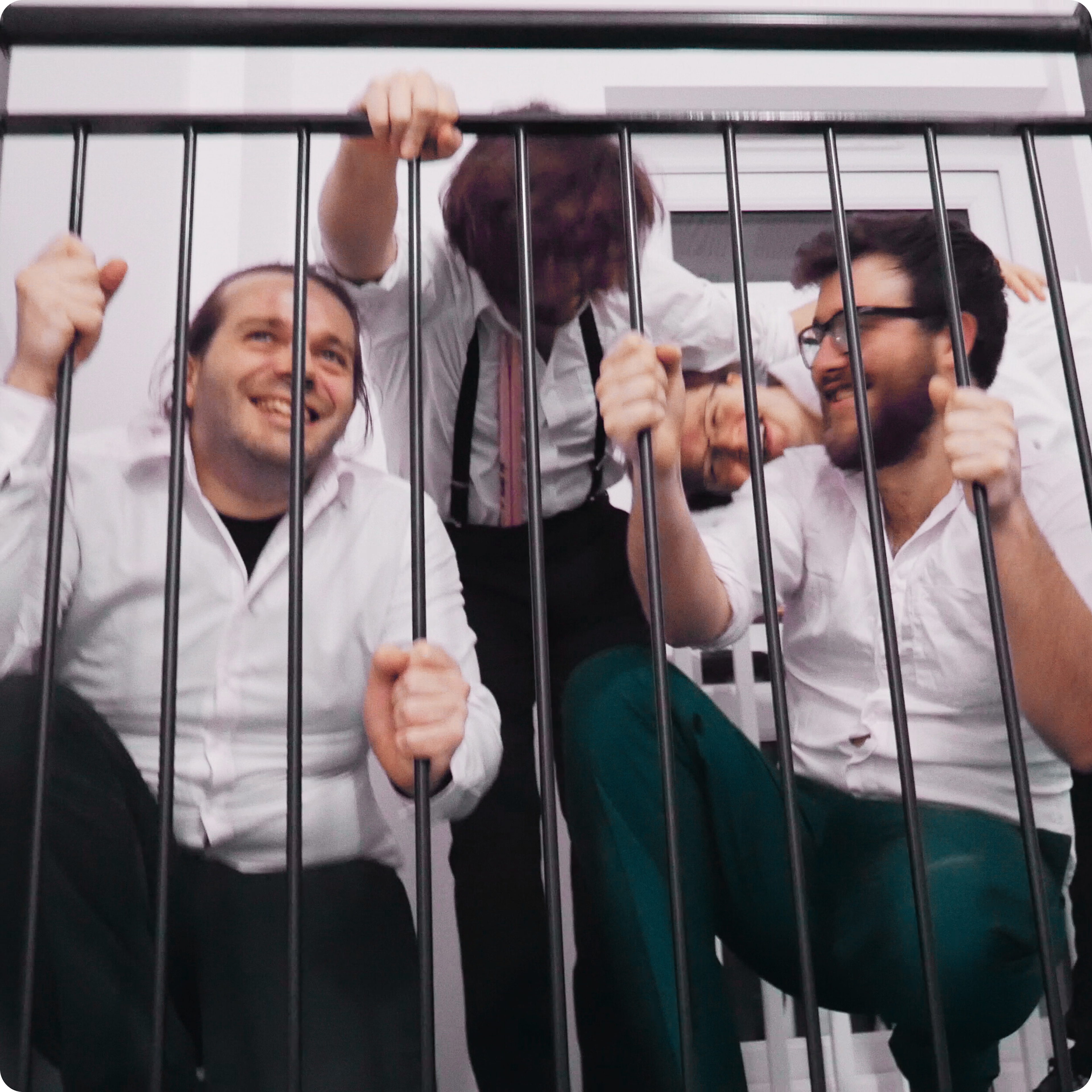 Corporate Retreat's first photoshoot (left to right): Mike Owen, Chris Vox, Andrew Wray, Patrick Fenton