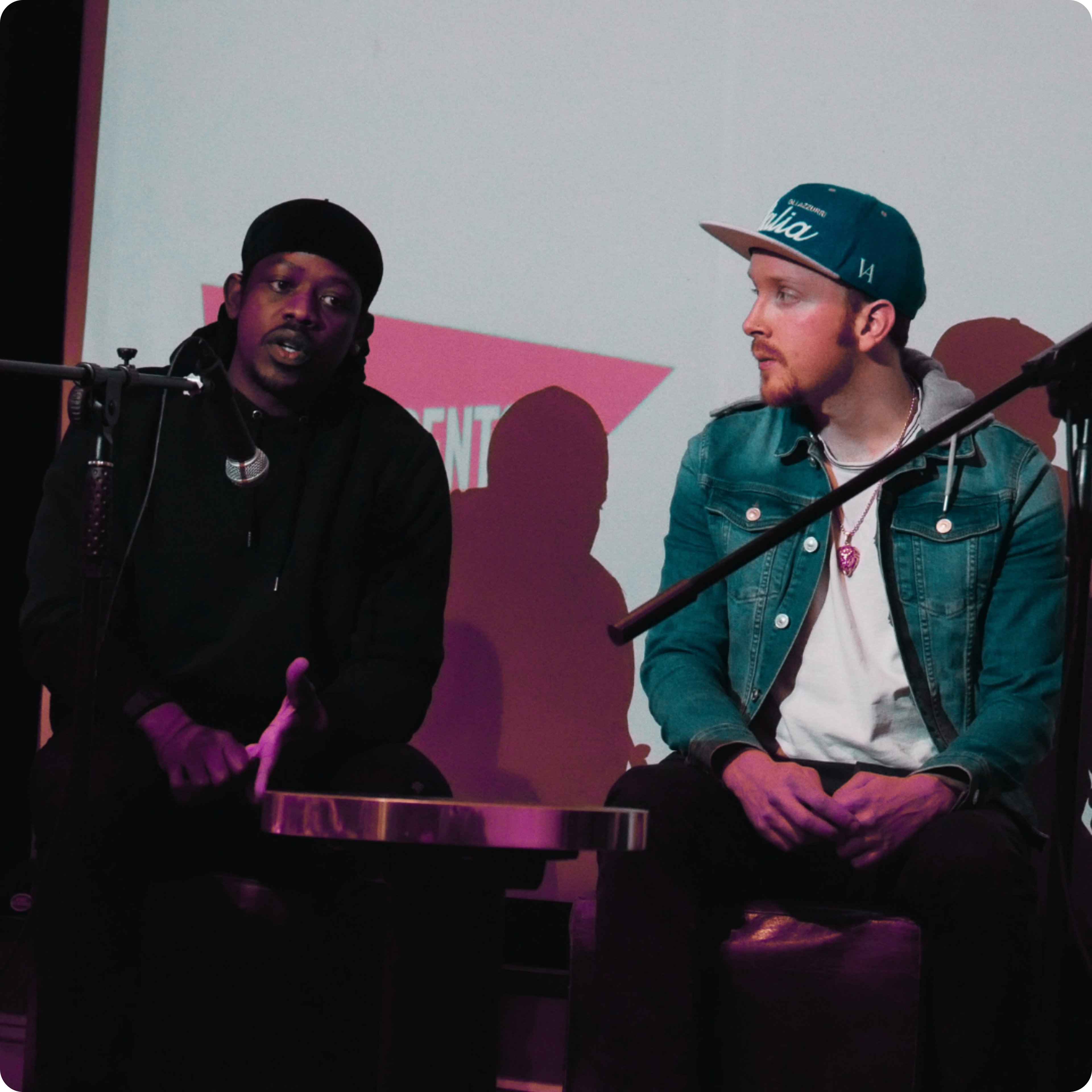 Writer/performers, Saili Katebe and Danny Carlo, during the Q&A panel during Speak For Yourself: Rap & Resilience