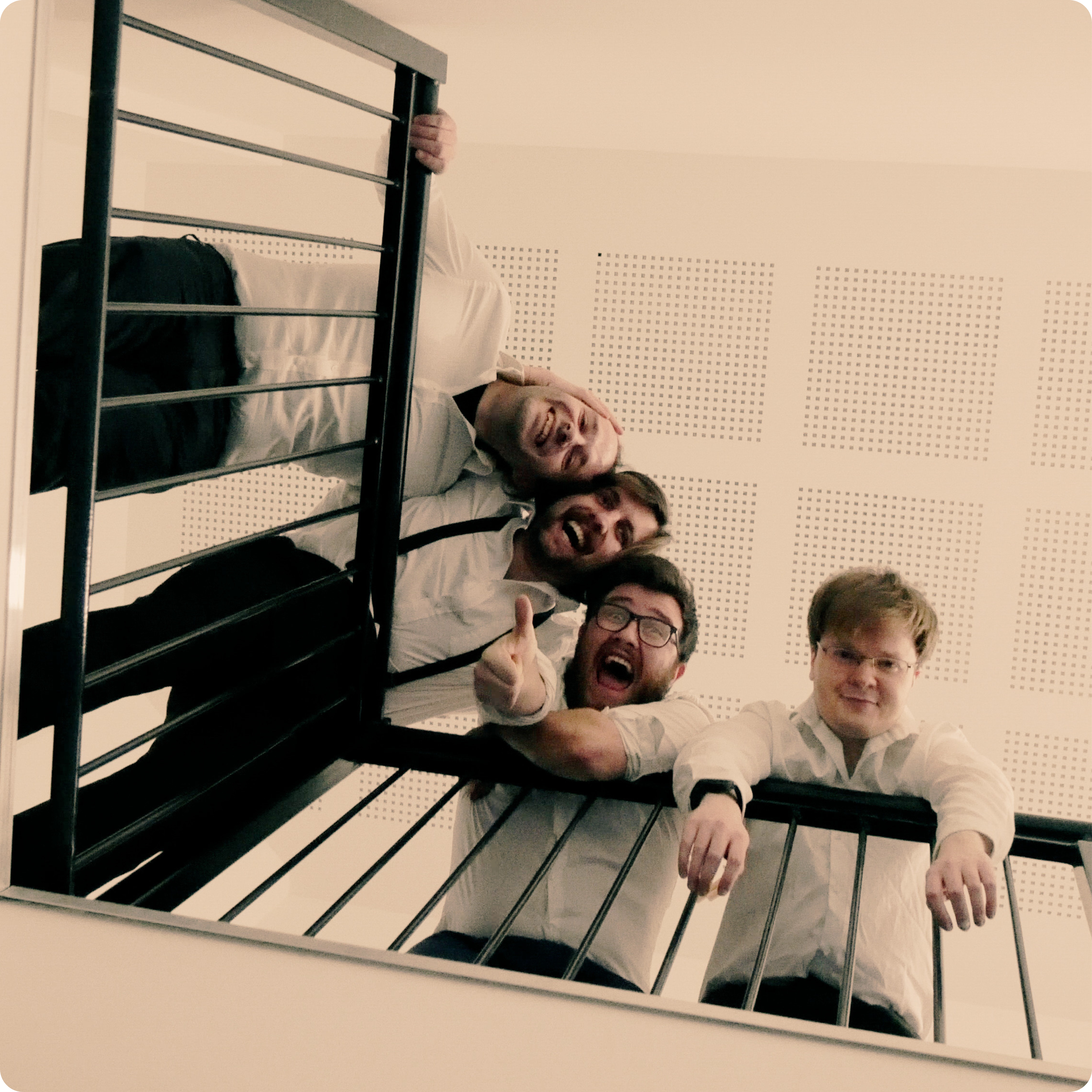 Corporate Retreat's first photoshoot (left to right): Mike Owen, Chris Vox, Patrick Fenton, Andrew Wray