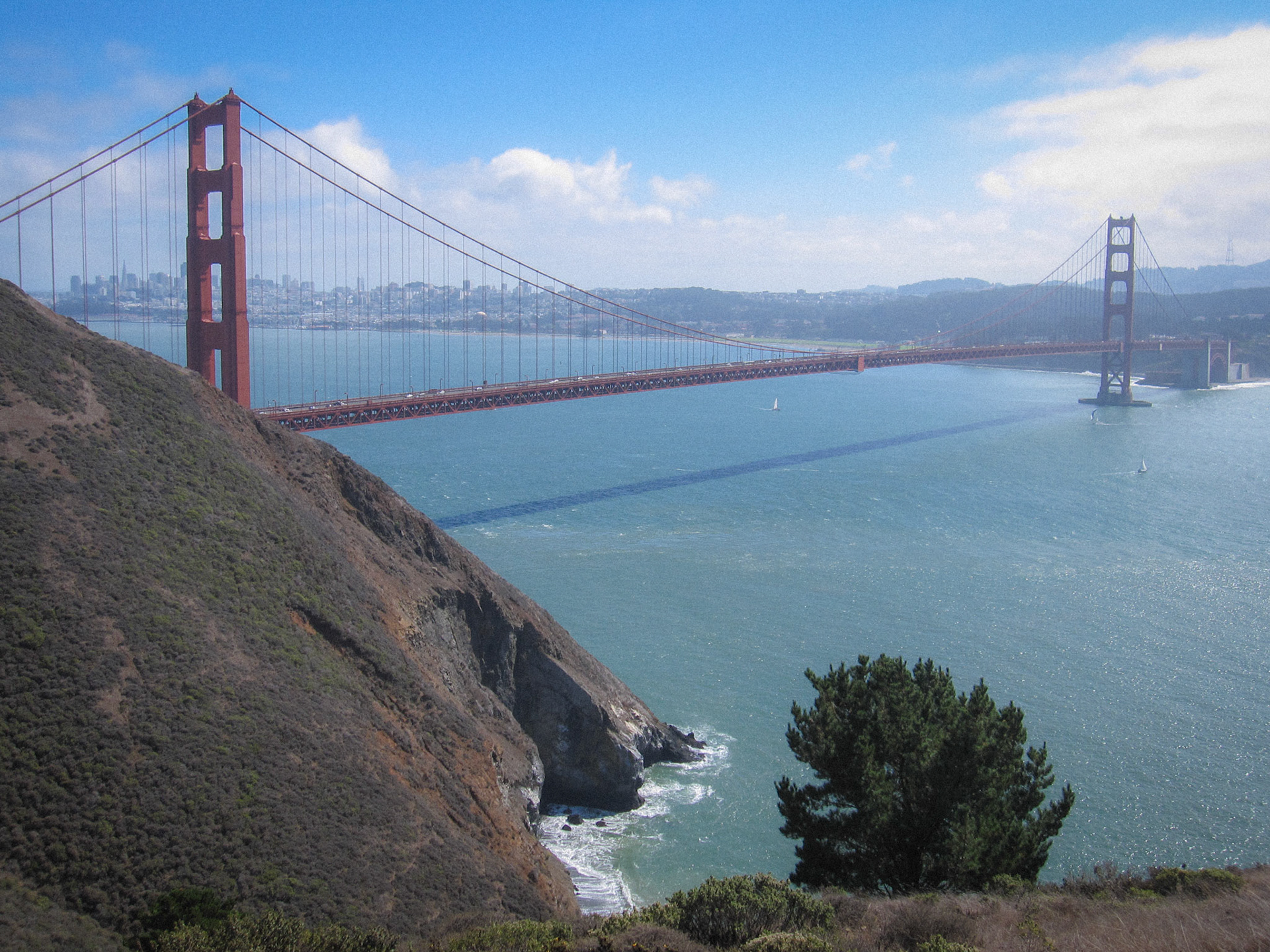 View of Golden Gate Bridge and San Francisco from Marin Head Lands