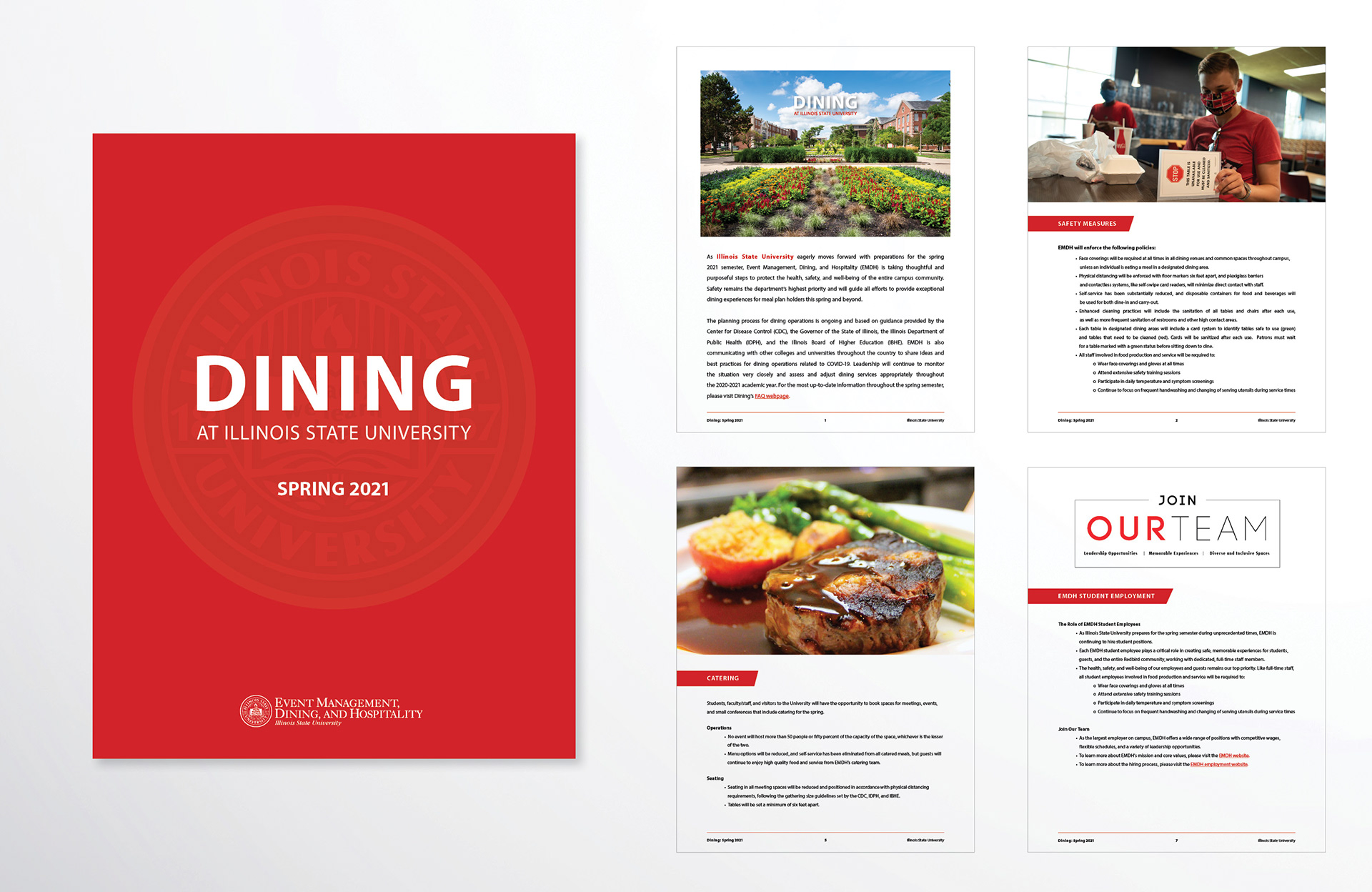 I designed the Spring 2021 Campus Dining Publication at Illinois State University for the largest employer on campus, the Event Management, Dining, and Hospitality department.