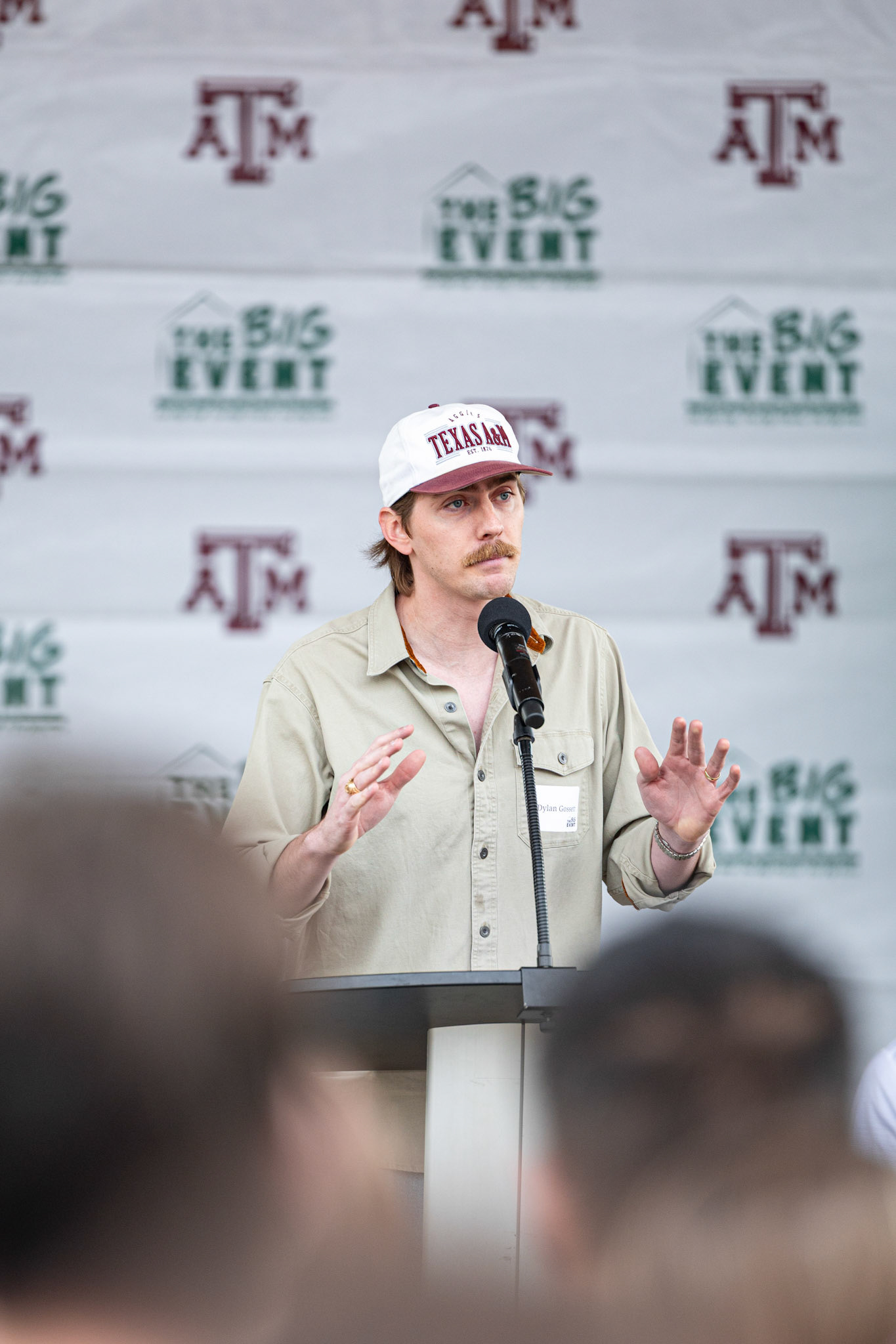 Vocalist Dylan Gossett speaks at Big Event kickoff 