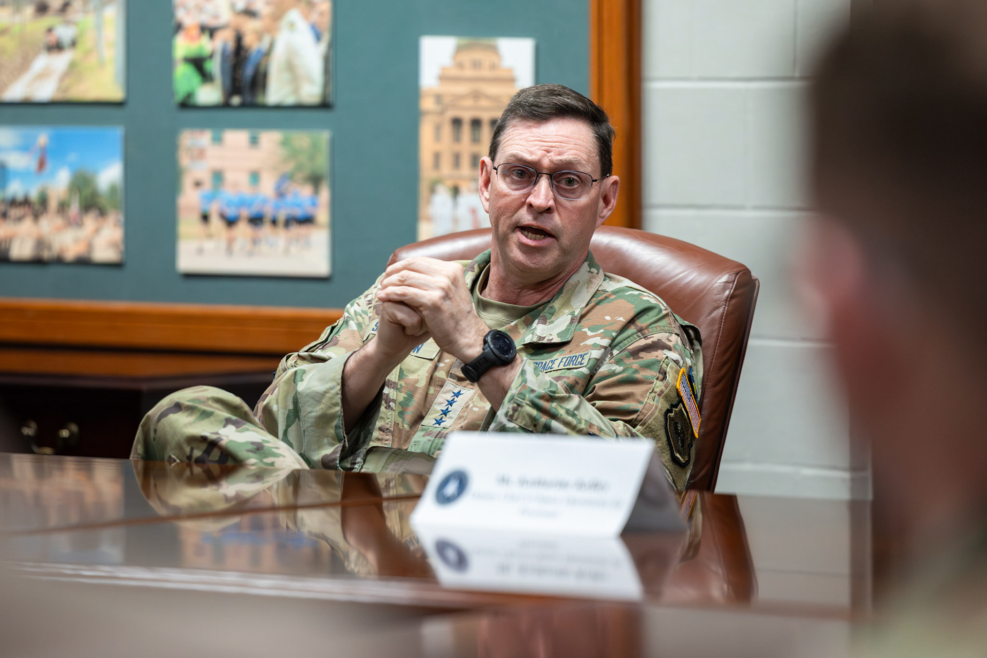 General B. Chance Saltzman speaks to A&M cadets on his official visit