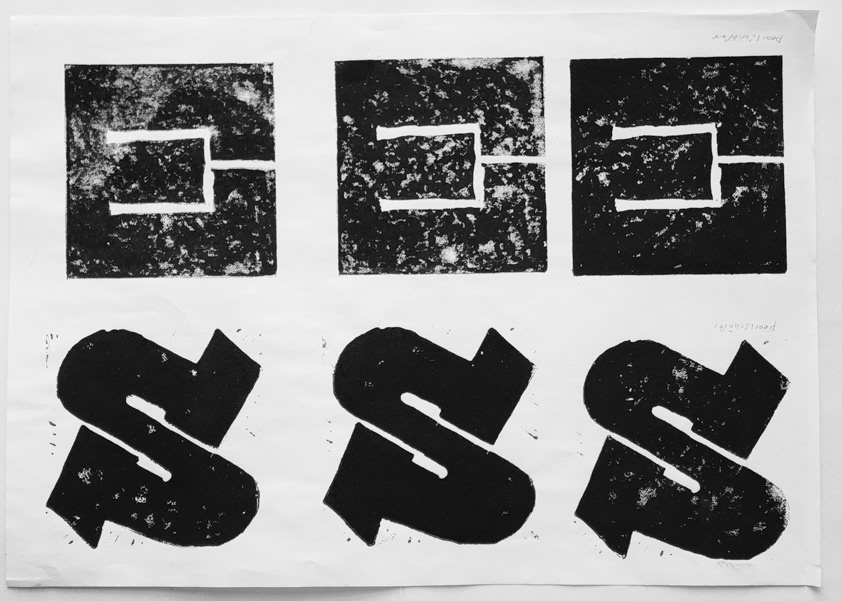 Linocut letters as part of a class alphabet