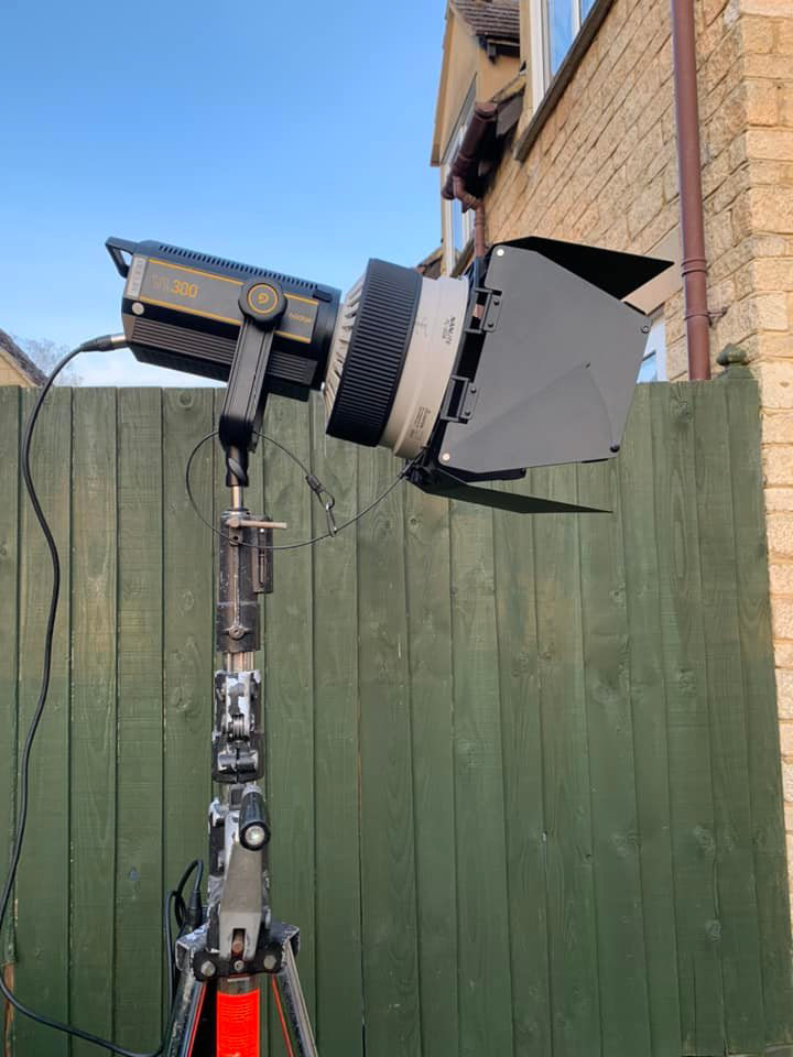 Godox VL300 with Nanlite Fresnel Lens on Manfrooto wind-up stand