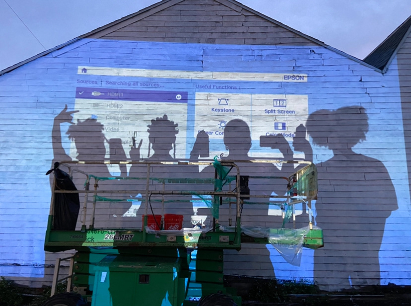 Before projecting mural sketch on wall