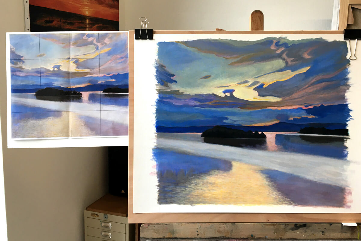 Laurence : étude d'après une peinture de Akseli Gallen-Kallela "Lake View", 1901. - Cours de peinture Paris 13 - Atelier JB Miette reproduction de tableaux - Cours de peinture à l'huile pour adultes