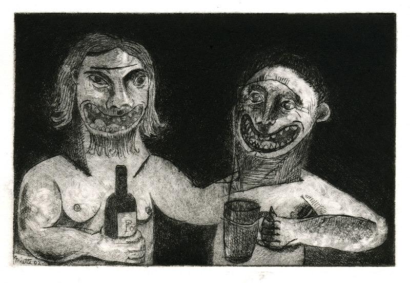 Dui & JB - Gravure - Pointe sèche - 10 x 15 cm - 2002 - Cours de peinture à l'huile Paris 13 - Artiste Peintre Jean-Baptiste Miette