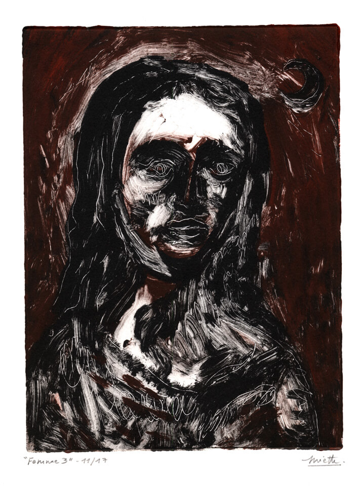 Femme 3 - Monotype - 15 x 20 cm - Novembre 2017 - Cours de peinture à l'huile Paris 13 - Artiste Peintre Jean-Baptiste Miette