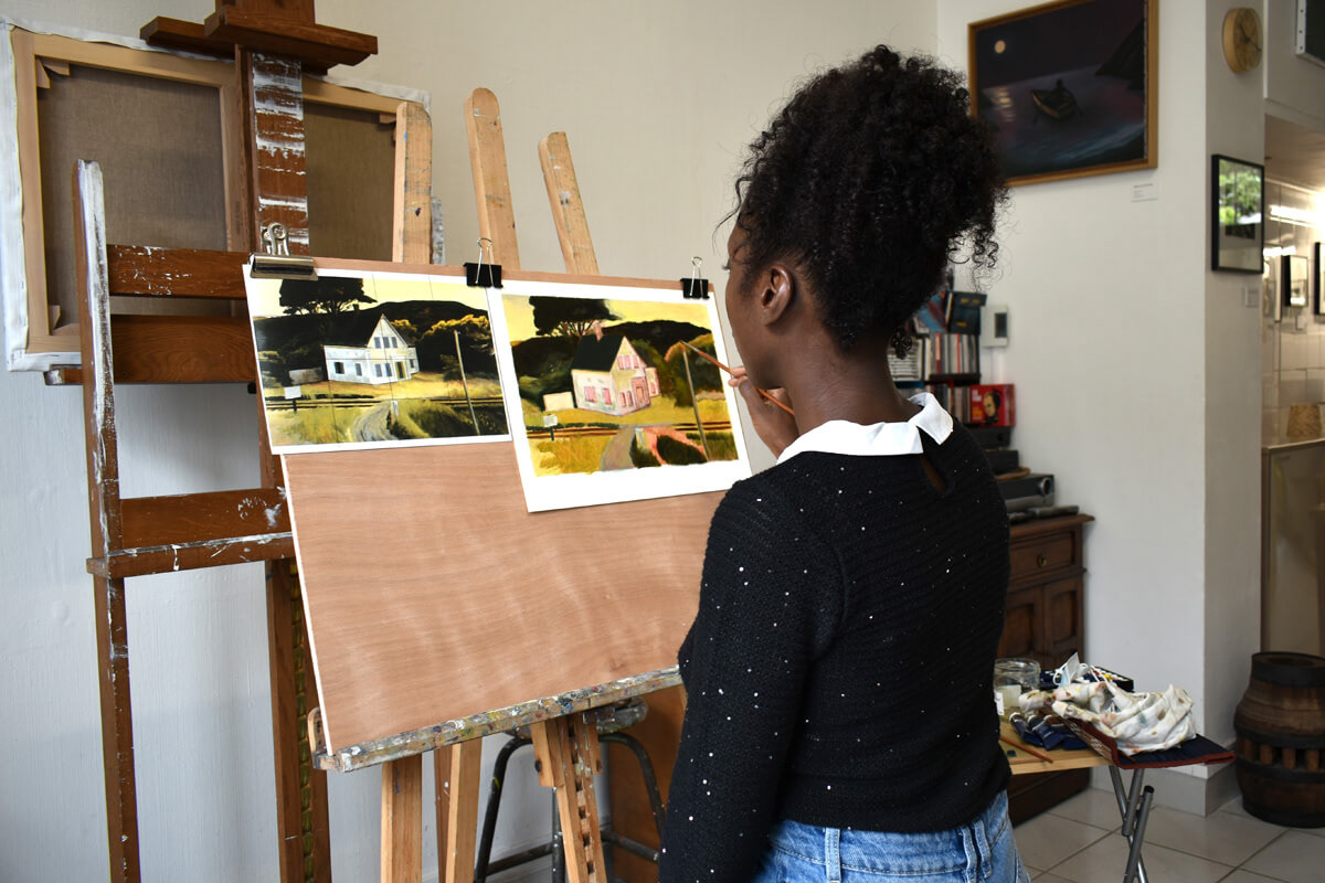 Étude d'après une peinture d'Edward Hopper. Agrandissement avec mise au carreau.