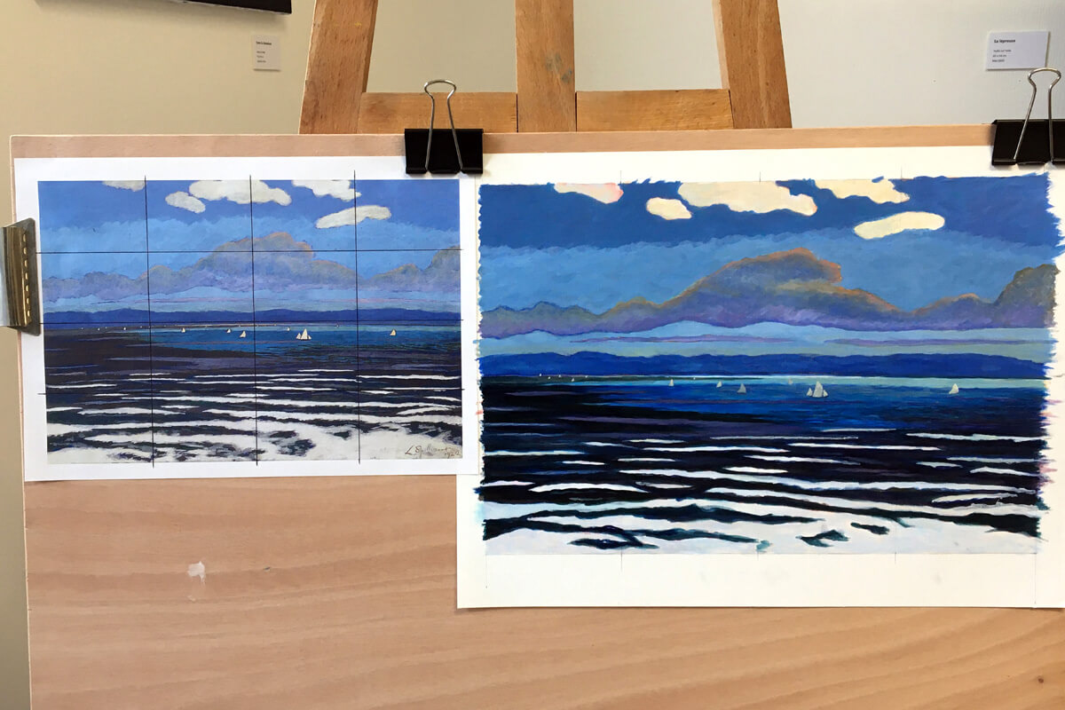 Laurence : étude d'après une peinture de Léon Spilliaert "Seascape with White Sails", 1922. - Cours de peinture Paris 13 - Atelier JB Miette reproduction de tableaux - Cours de peinture à l'huile pour adultes