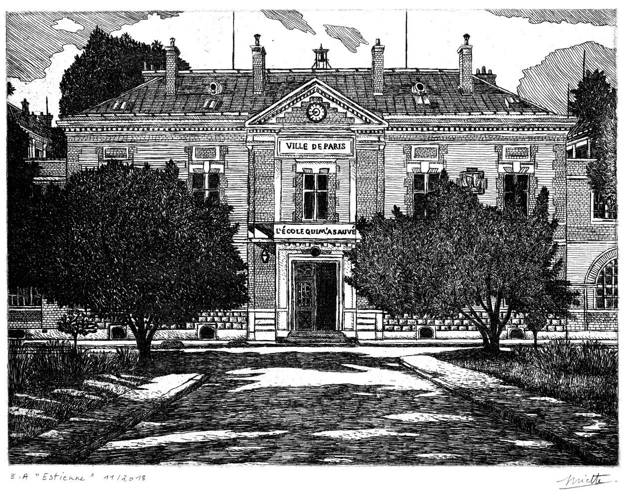 Estienne - Gravure - Eau-forte - 18 x 24 cm - Novembre 2018 - Cours de peinture à l'huile Paris 13 - Artiste Peintre Jean-Baptiste Miette