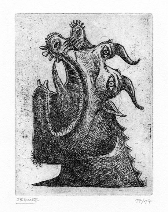 Le cri - Gravure - Eau-forte - 9 x 12 cm - Janvier 2009 - Cours de peinture à l'huile Paris 13 - Artiste Peintre Jean-Baptiste Miette