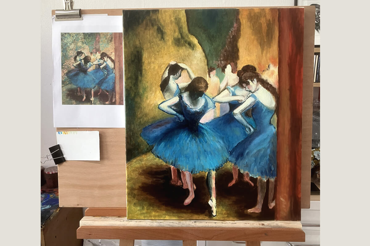 Olga : étude d'après Edgar Degas "Danseuses bleues", vers 1890.