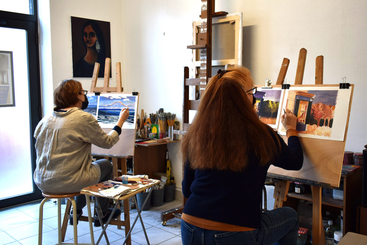 Cours de peinture à Paris 13 - Atelier JB Miette - Cours de peinture à l'huile - élève Elisabeth et Laurence