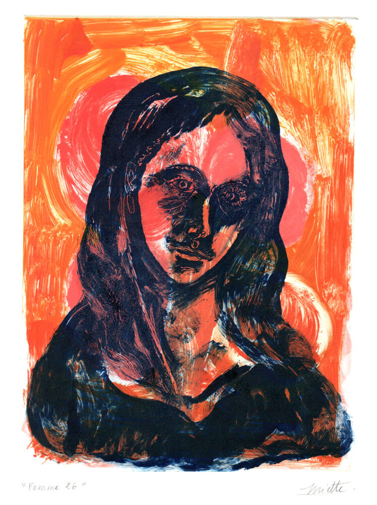 Femme 26 - Monotype deux plaques - 15 x 20 cm - Cours de peinture à l'huile Paris 13 - Artiste Peintre Jean-Baptiste Miette