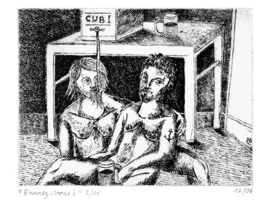 Enivrez-vous ! Gravure - Pointe sèche - 9 x 12 cm - Décembre 2006