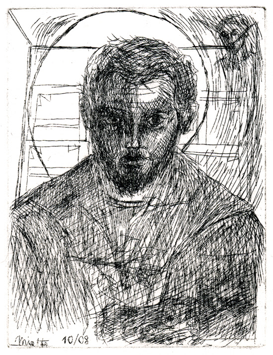 Autoportrait Gravure - Première Eau-forte - 9 x 12 cm - Janvier 2008