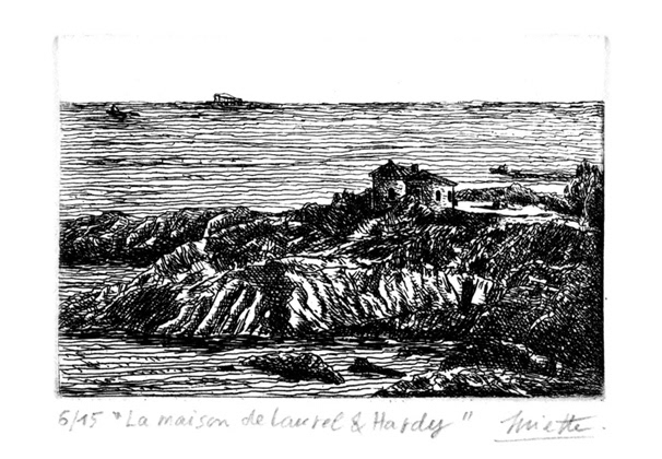 La maison de Laurel et Hardy - Eau-forte - 6 x 9 cm - Avril 2023