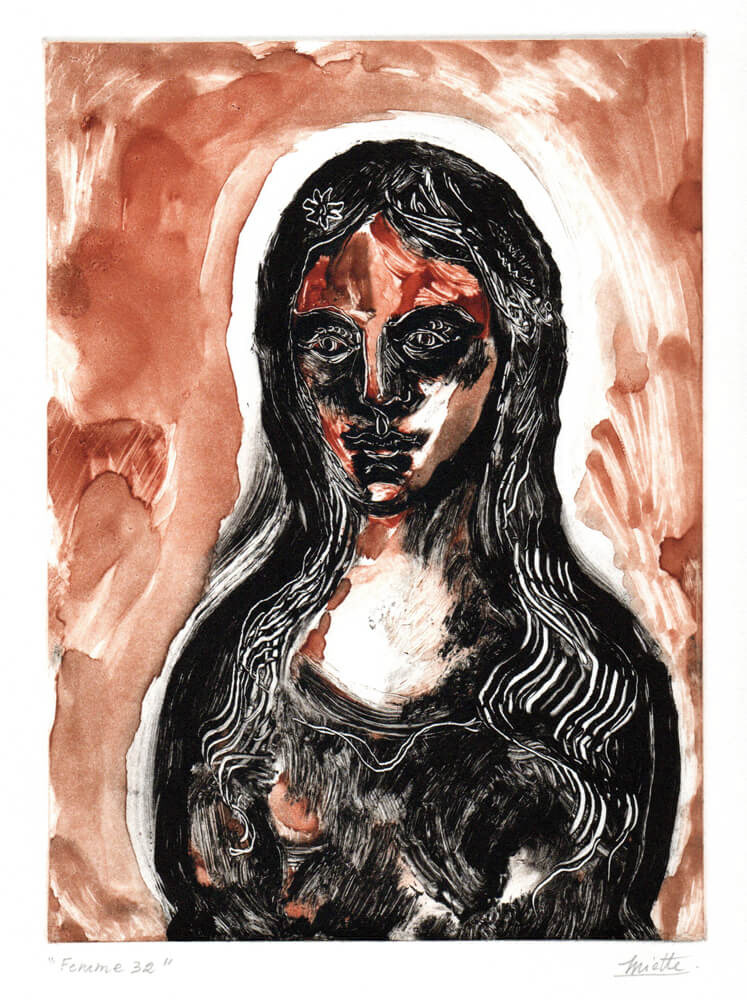 Femme 32 - Monotype deux plaques - 15 x 20 cm - Cours de peinture à l'huile Paris 13 - Artiste Peintre Jean-Baptiste Miette