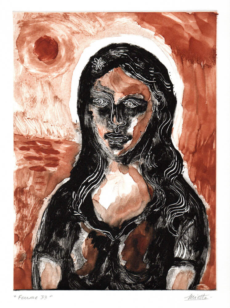 Femme 33 - Monotype deux plaques - 15 x 20 cm - Cours de peinture à l'huile Paris 13 - Artiste Peintre Jean-Baptiste Miette