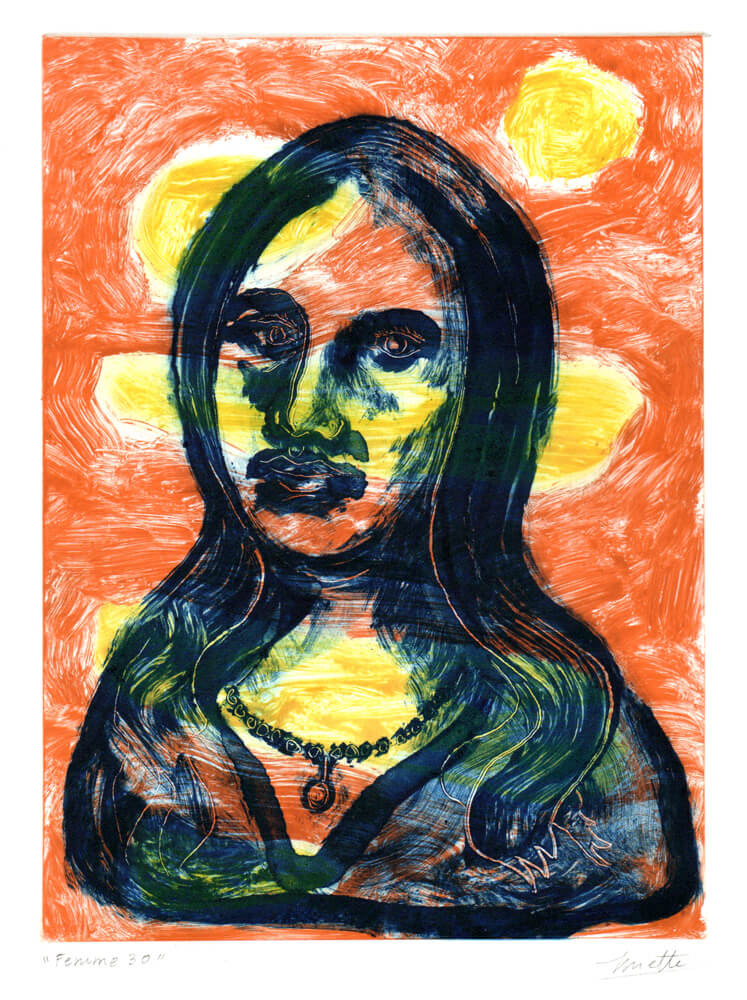 Femme 30 - Monotype deux plaques - 15 x 20 cm - Cours de peinture à l'huile Paris 13 - Artiste Peintre Jean-Baptiste Miette