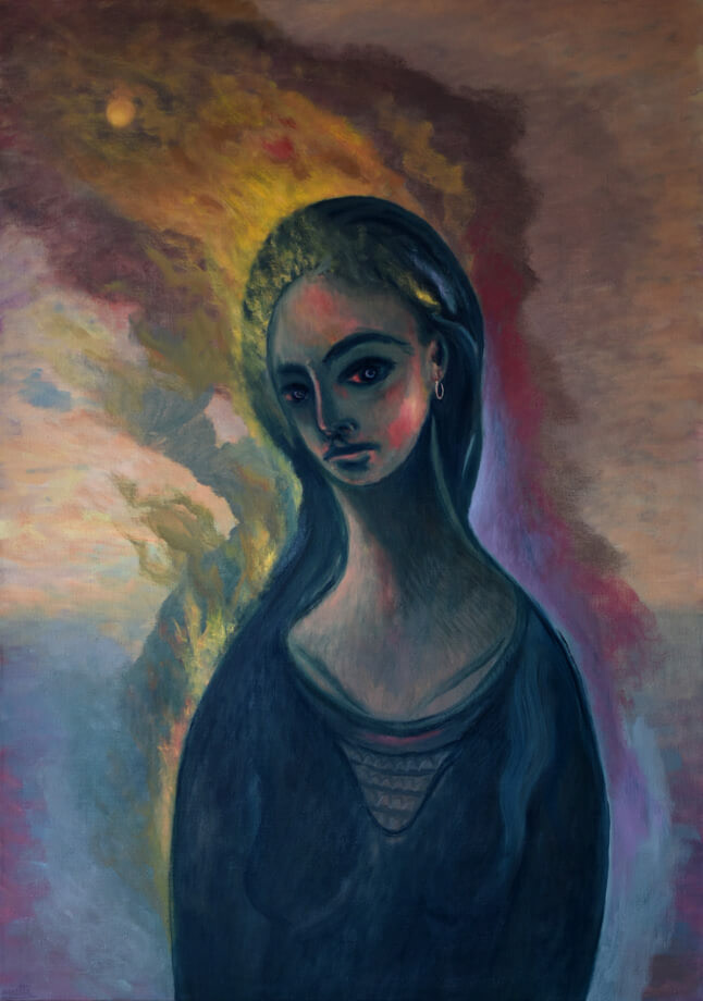 Femme en feu - Huile sur toile - 92 x 65 cm - Octobre 2021 - Cours de peinture à l'huile Paris 13 - Artiste Peintre Jean-Baptiste Miette