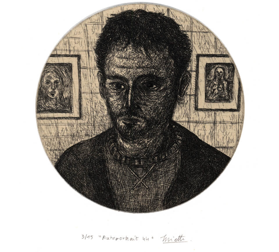 Autoportrait 44 - Eau-forte sur chine collé - 15 x 15 cm - Mai 2019 - Cours de peinture à l'huile Paris 13 - Artiste Peintre Jean-Baptiste Miette