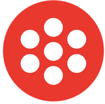 This is the logo of the Canterbury Museum, 7 white circles arranged inside a red circle to resemble the windows at the museum. 